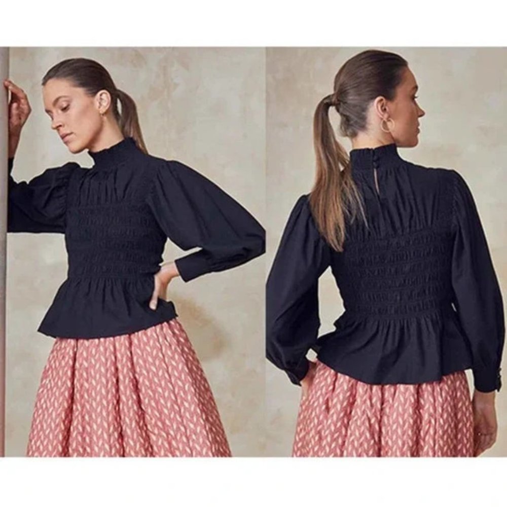 Hunter Bell Loren Long Sleeves Smocked Top Women's Black Size: XS NWT